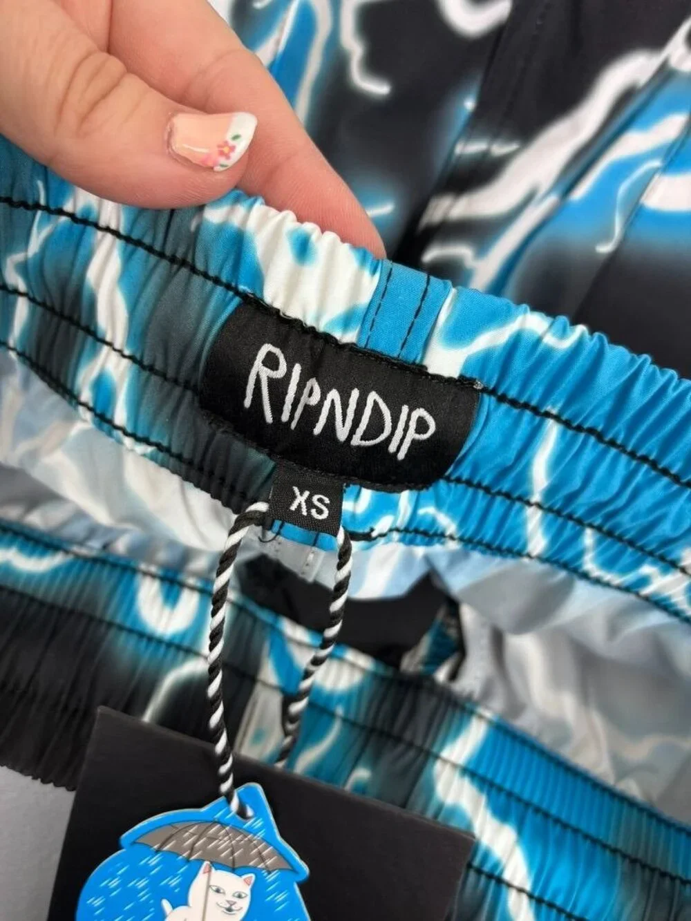 RipNDip men's XS black blue Nikola‎ lightning print board shorts swim trunks NWT